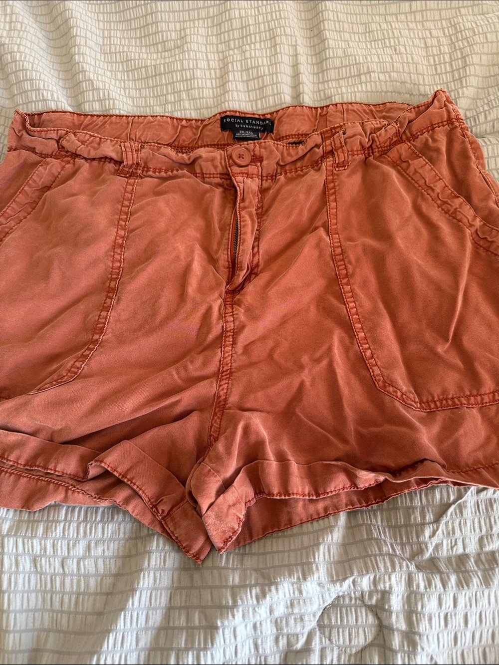 High-Waist Drawstring Shorts in Rust